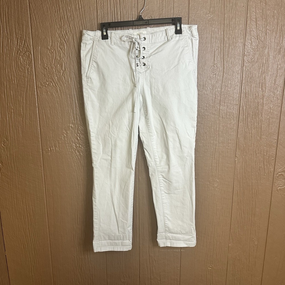 Loft Cream Lace Up Dress Pants Size 10 Lace Detail Cropped Pull On 26" Y2K